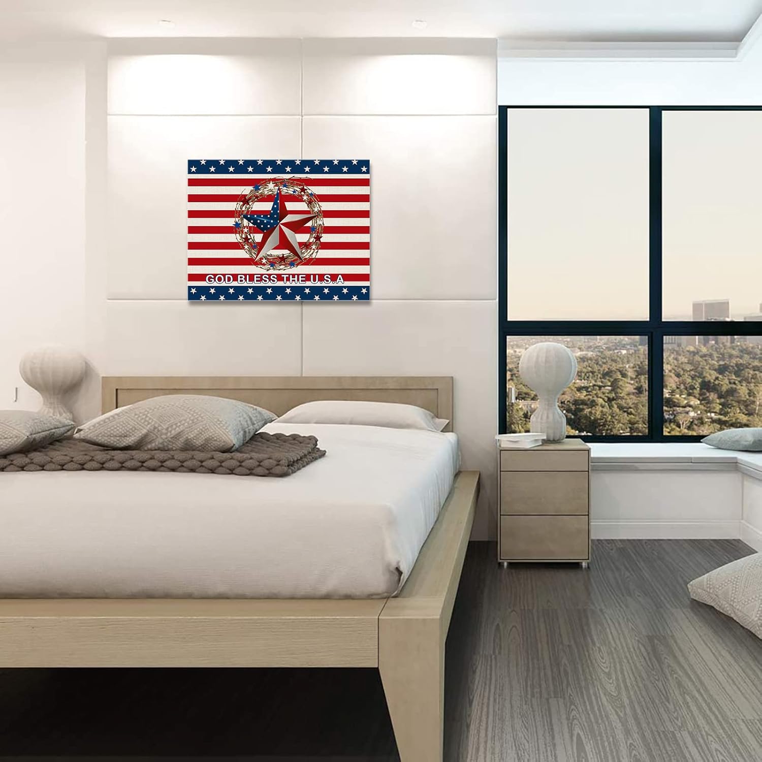 Savannan DIY Paint by Numbers, Independence Day God Bless the USA Star American Flag Red Stripe Wreath Framed Canvas Acrylic Painting Kit Drawing Paintwork for Adults Kids Beginner, 16x12 Inches