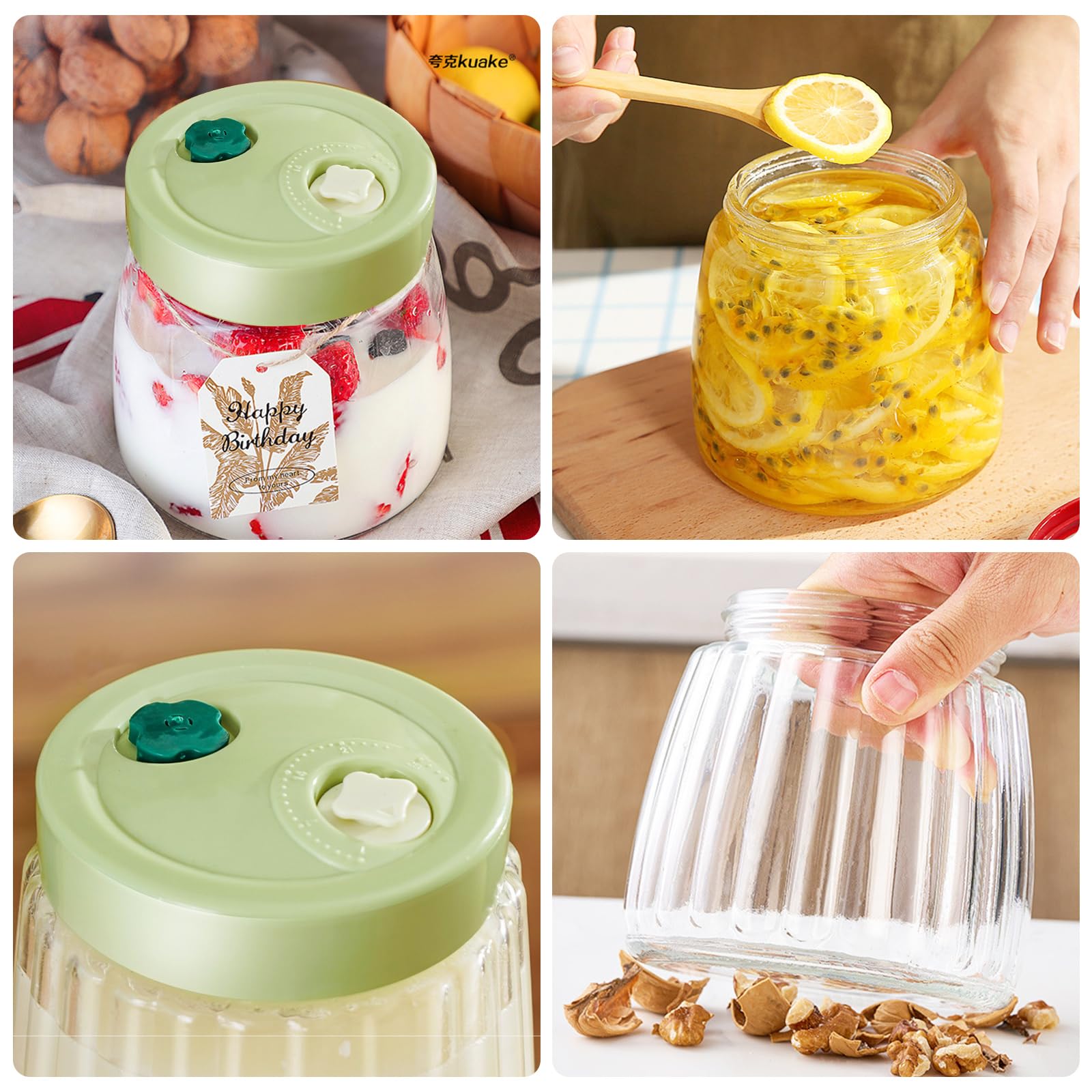Lot De 2 Bocaux De Fermentation En Verre 1000 Ml - Avec 2 Valves D'aération - Pour Cornichons, Kimchi, Choucroute - Faciles à Utiliser Et à Nettoyer