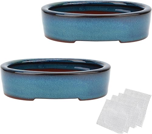 Juego de 2 macetas esmaltadas pequeñas de 5.9 pulgadas, 2 + 4 pantallas de drenaje de malla suave