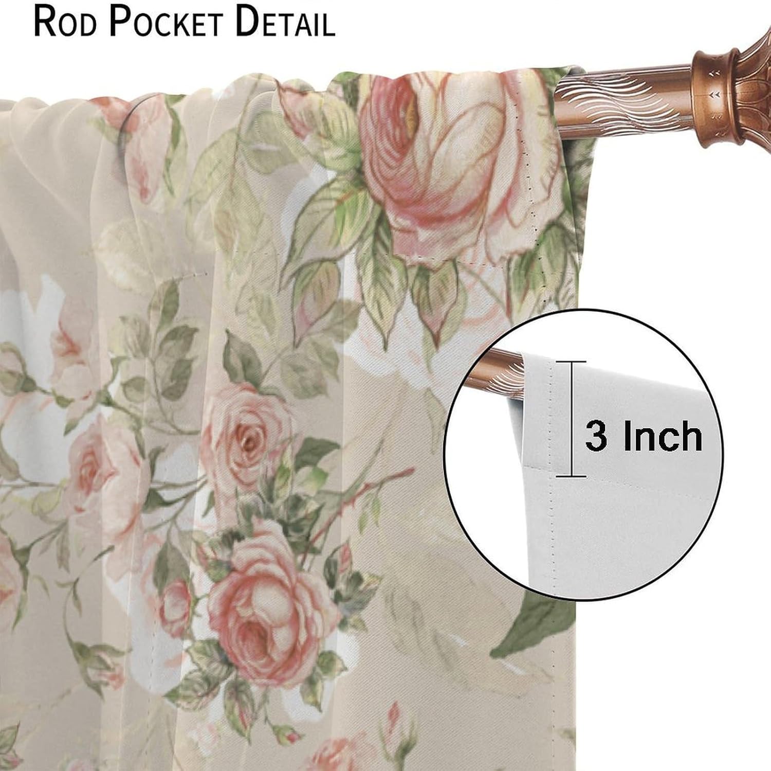Vintage Rose Blackout Curtains Pink Flower Rustic Garden Botanical Pretty Watercolors Window Treatments for Bedroom Living Room Kitchen Office 42" W X 63" L
