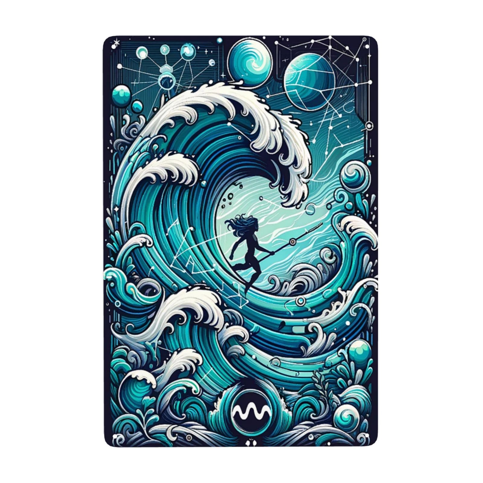 Twelve Constellations Dynamic Aquarius Flow Tin Sign Cosmic Water Bearer Poster,Astrological Star Sign Art for Unique Home Office Decor,Zodiac sign Tinplate Wall Hanging for Astrology Buffs 12x16inch