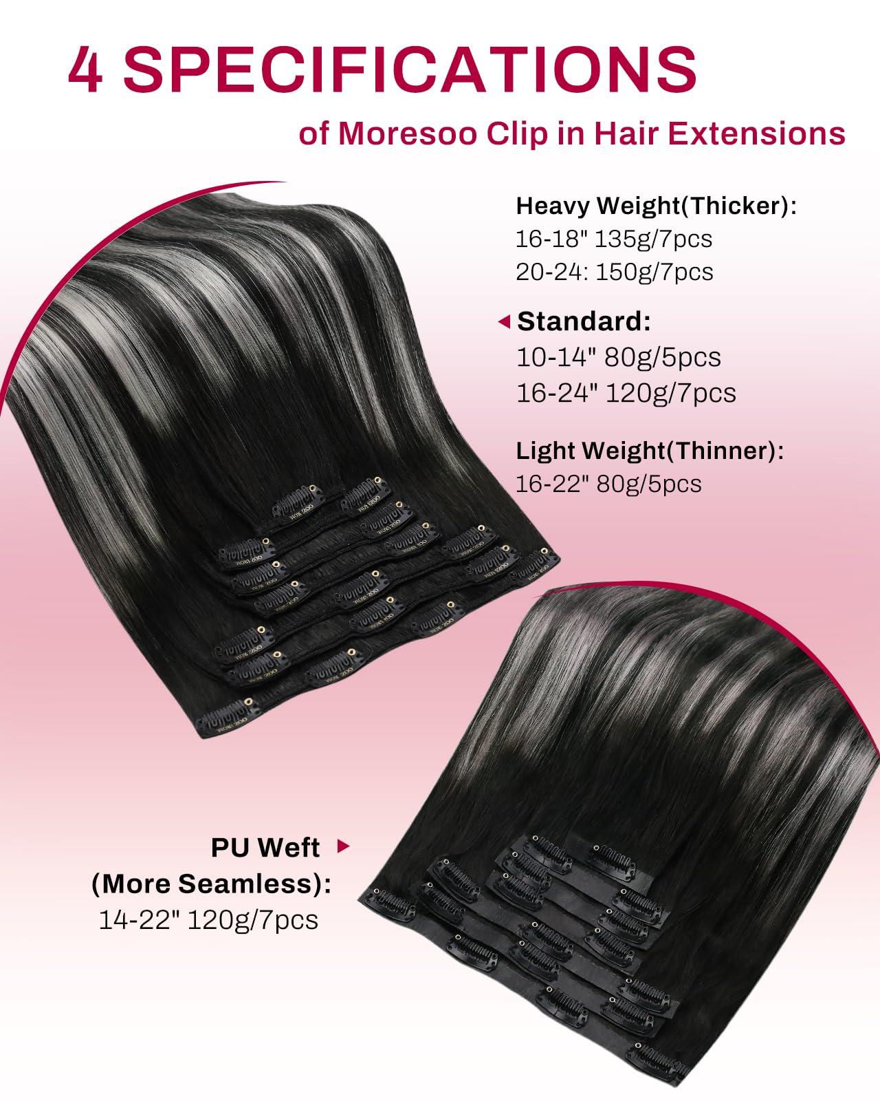 Moresoo Clip in Hair Extensions Real Human Hair Balayage Medium Brown and Blonde Real Hair Extensions Clip in Human Hair for Women Full Head 22 Inch 7pcs/120g #4/6/613 — view 42