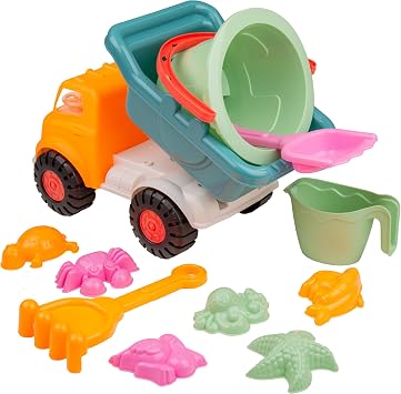 Activo Sand Truck & Accessories Set   11-Piece Beach Toy Collection with Sea Creature Molds, Pickup Truck, Bucket, Spade, Rake & Water Jug for Creative Outdoor Play, Ideal for Toddlers 18+ Months
