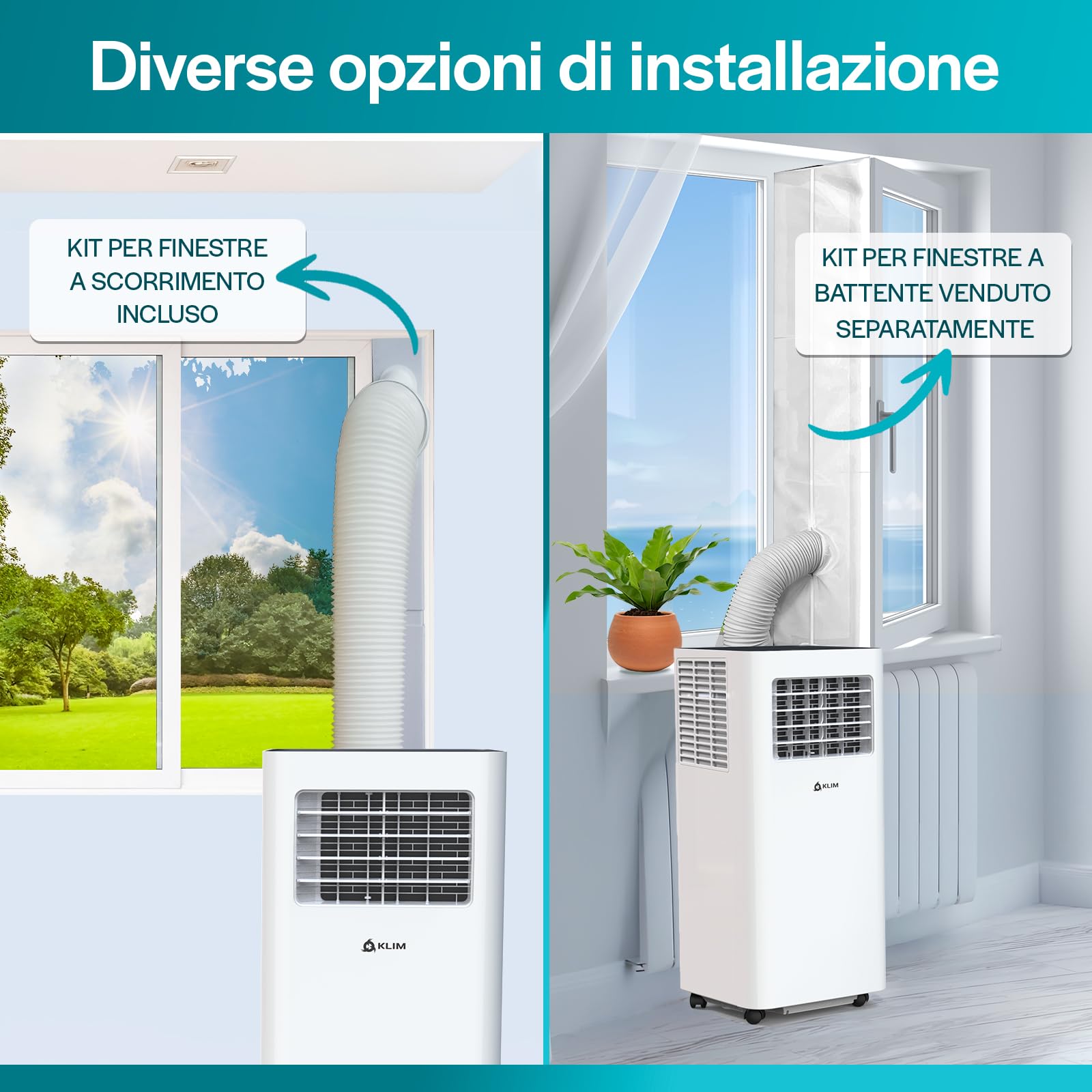 K9000 Condizionatore Portatile con Tubo, Classe Energetica A, Telecomando | Climatizzatore 9000 Btu, 3-In-1 Deumidificatore Integrato, Ventilatore e Modalità Raffreddamento, Facile da Usare - Bianco