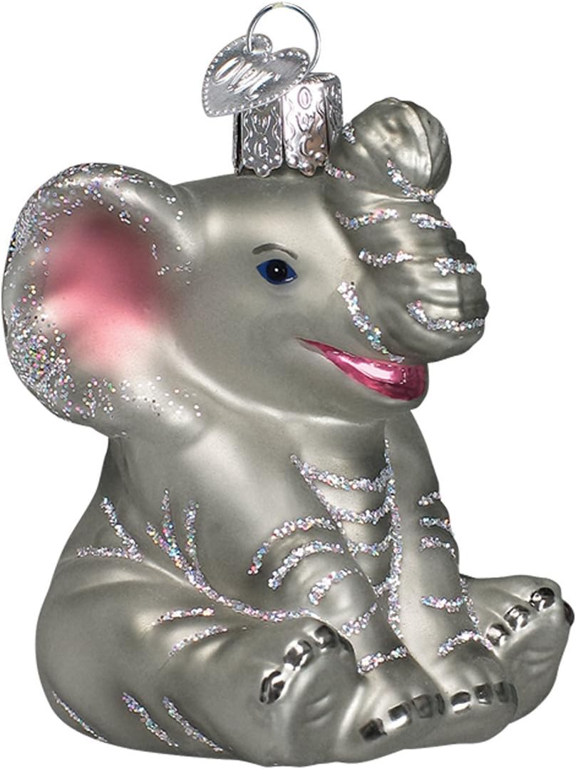 Old World Christmas Little Elephant Glass Blown Ornament for Christmas Tree, Handcrafted Holiday Decoration, Wildlife Animal Collection