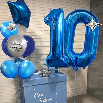 40 Inch Blue Number 3 Balloon with Happy Birthday Metallic Foil and Star - Self Inflating Helium for Boys Mens Birthday Party Decorations Anniversary