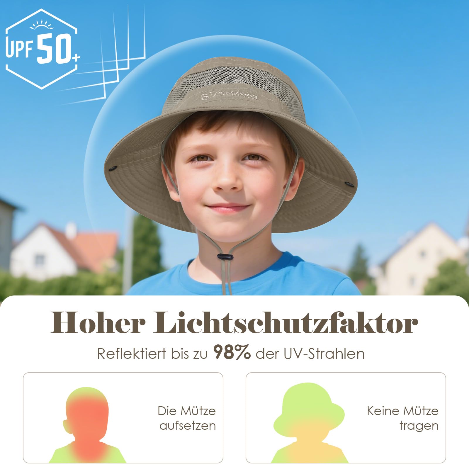 Durio Sombrero para el sol para niños, protección UV, gorro con correa para la barbilla, sombrero de pescador para niños, transpirable, protección solar, sombrero de algodón para niños de 4 a 12 años