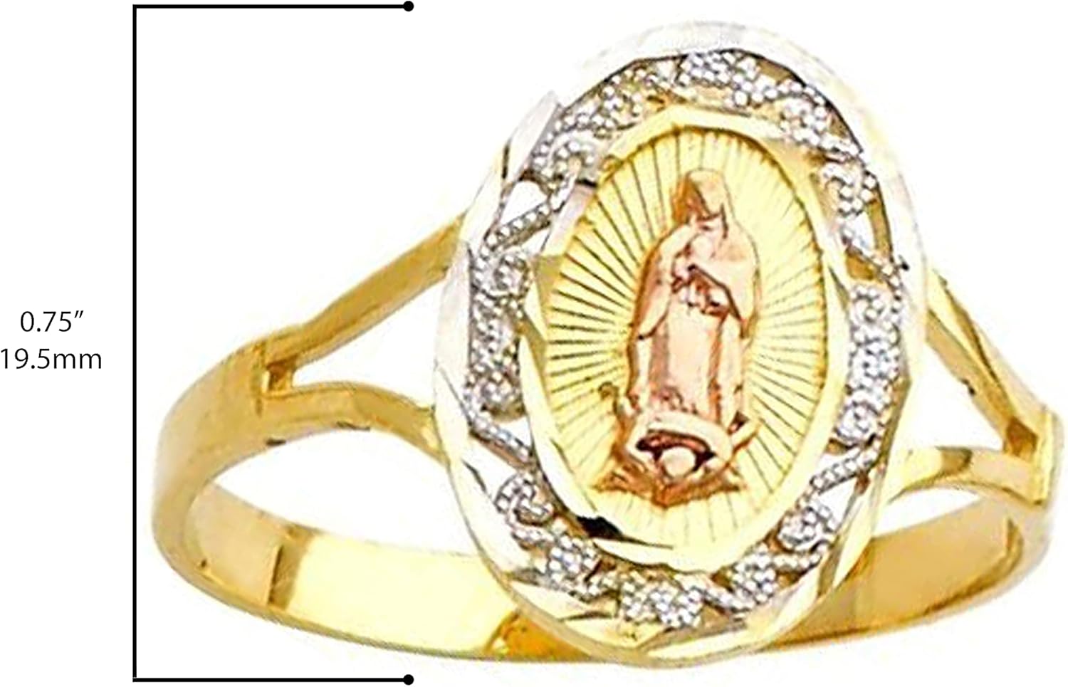 14K Yellow, White, and Rose Gold Tri-Color Our Lady of Guadalupe Immaculate Conception Catholic Oval Statement Ring