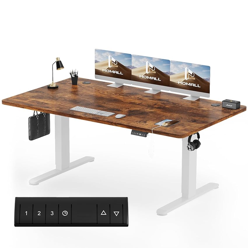 Homall 180 x 80 cm scrivania regolabile in altezza, Ufficio con quattro sezioni, scrivania per computer con funzione di memoria.