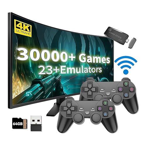 4K Retro Gaming Console Pro 2025, HDMI Plug & Play Game Stick with 30,000+ Games, 23 Emulators, Dual 2.4GHz Wireless Controllers for TV Gaming