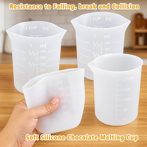 Miniatura 5 de Palksky Vasos de silicona para derretir chocolate, 4 tazas medidoras de silicona con capacidad de 250 y 11.8 fl oz, suministros de hornear