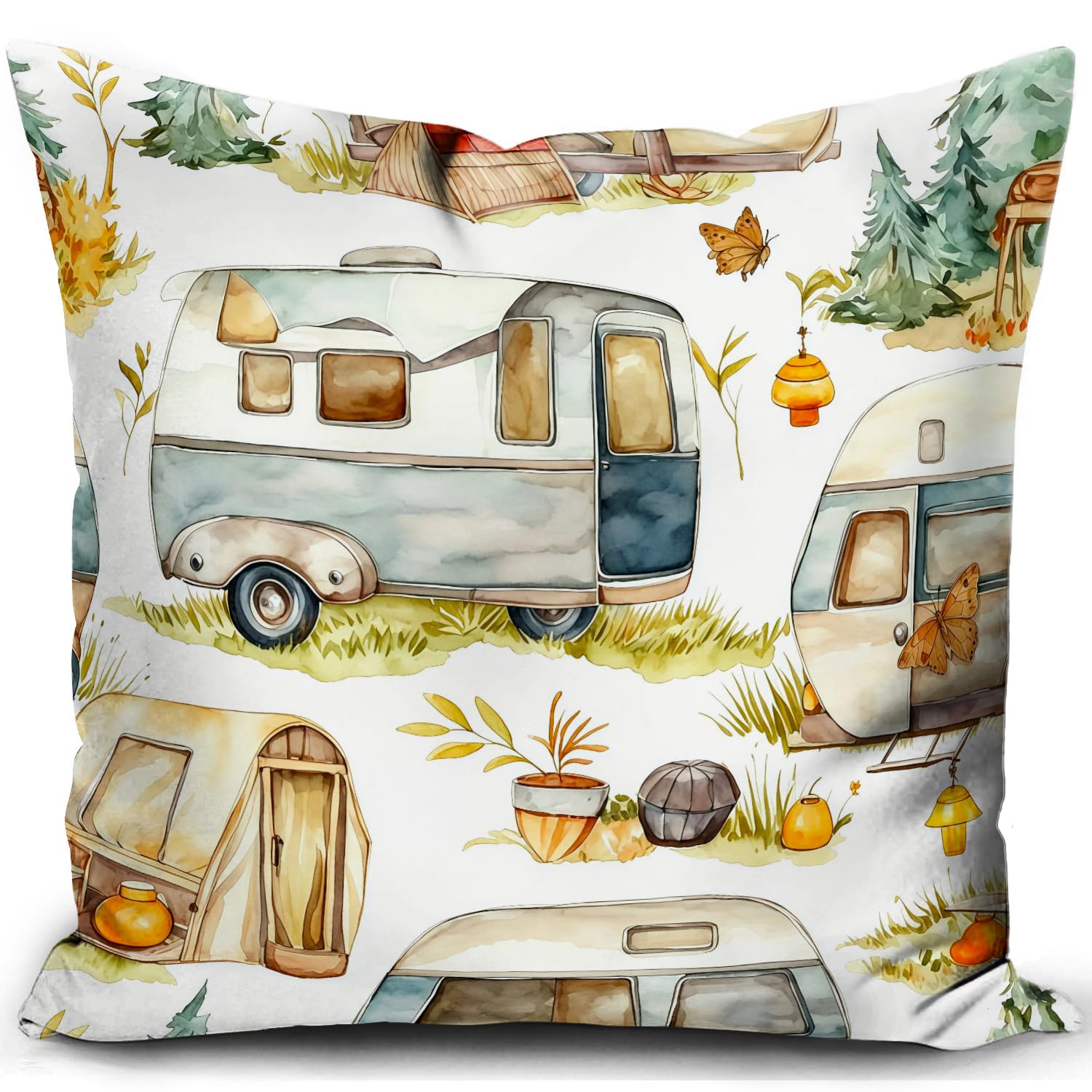 HUASHUZI Cushion Cover Campervan Aaccessories uk Gifts Camper Motorhome Gadgets Caravan Camping Pillow Cover Decor Home Decorate for Holiday Couch Bed Sofa 18"x18"