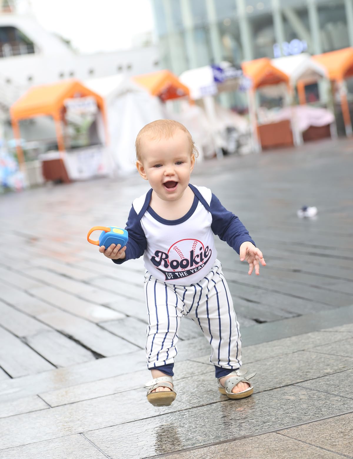 Aslaylme Baby Boy 1st Birthday Outfit - One Year Old Baseball Rookie Bodysuit (White, 6-12 Months)
