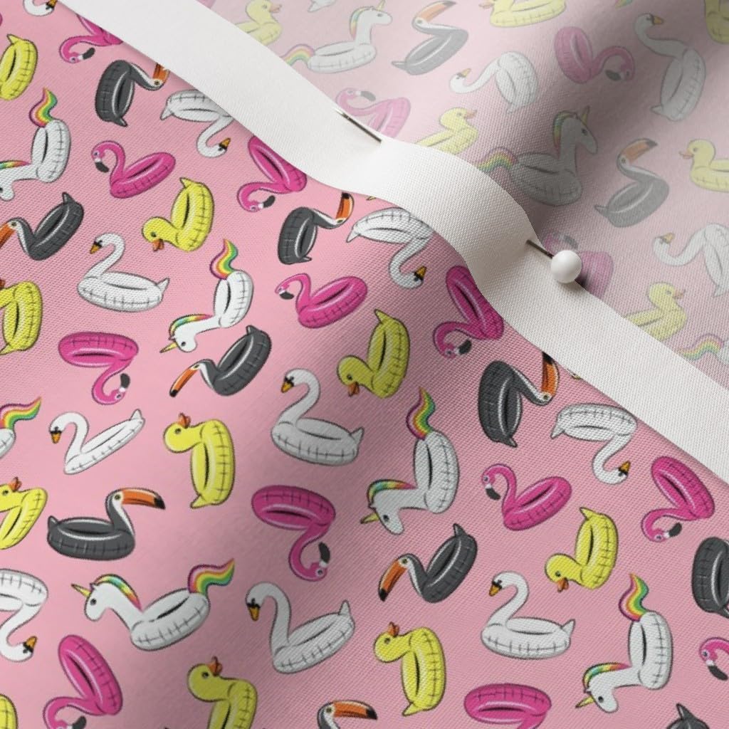 Spoonflower Fabric - Micro Scale Pool Pink Summer Flamingo Toucan Swan Rubber Duck Girl Fun Printed on Cotton Poplin Fabric by The Yard - Sewing Shirting Quilting Dresses Apparel Crafts