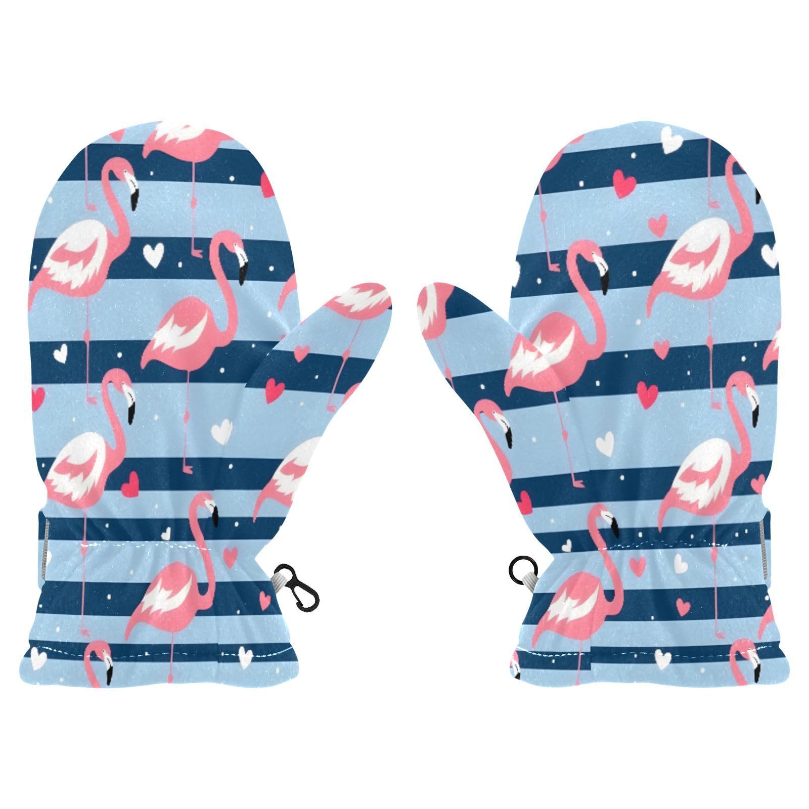Kid's Winter Gloves Children Warm Gloves Striped Background Flamingo for Boys Girl Age 4-6 Years