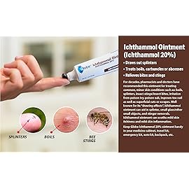 Globe Ichthammol Ointment 20% (Drawing Salve) 1 OZ - Soothing Skin Relief, Treatment of Eczema, Acne, Boils, Splinters, Bee Stings - Maximum Strength