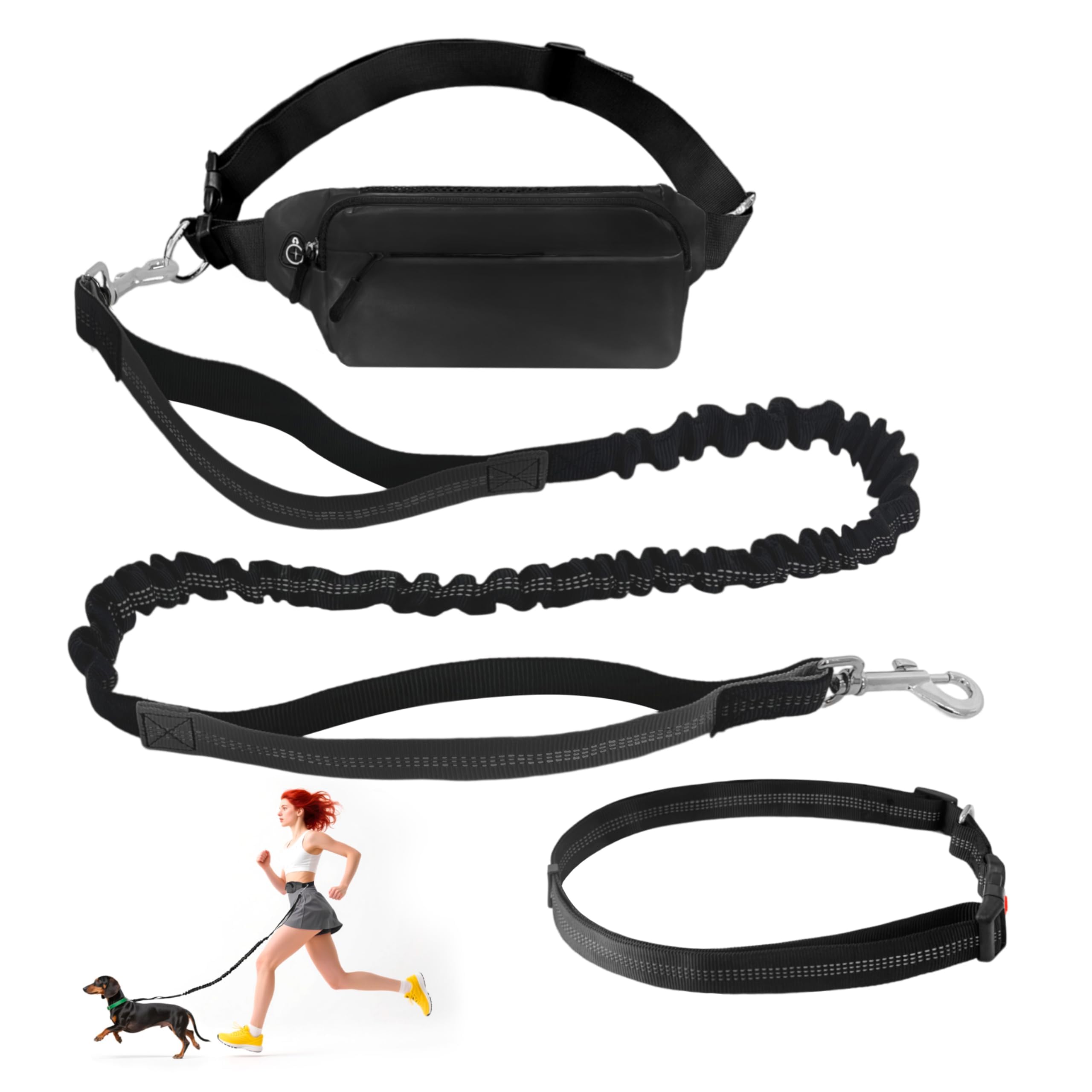 Frayot Waist Dog Leash with Storage Bag & Belt,Adjustable Pet Leash for Small and Medium Dog Walking, Jogging (Black-Large)