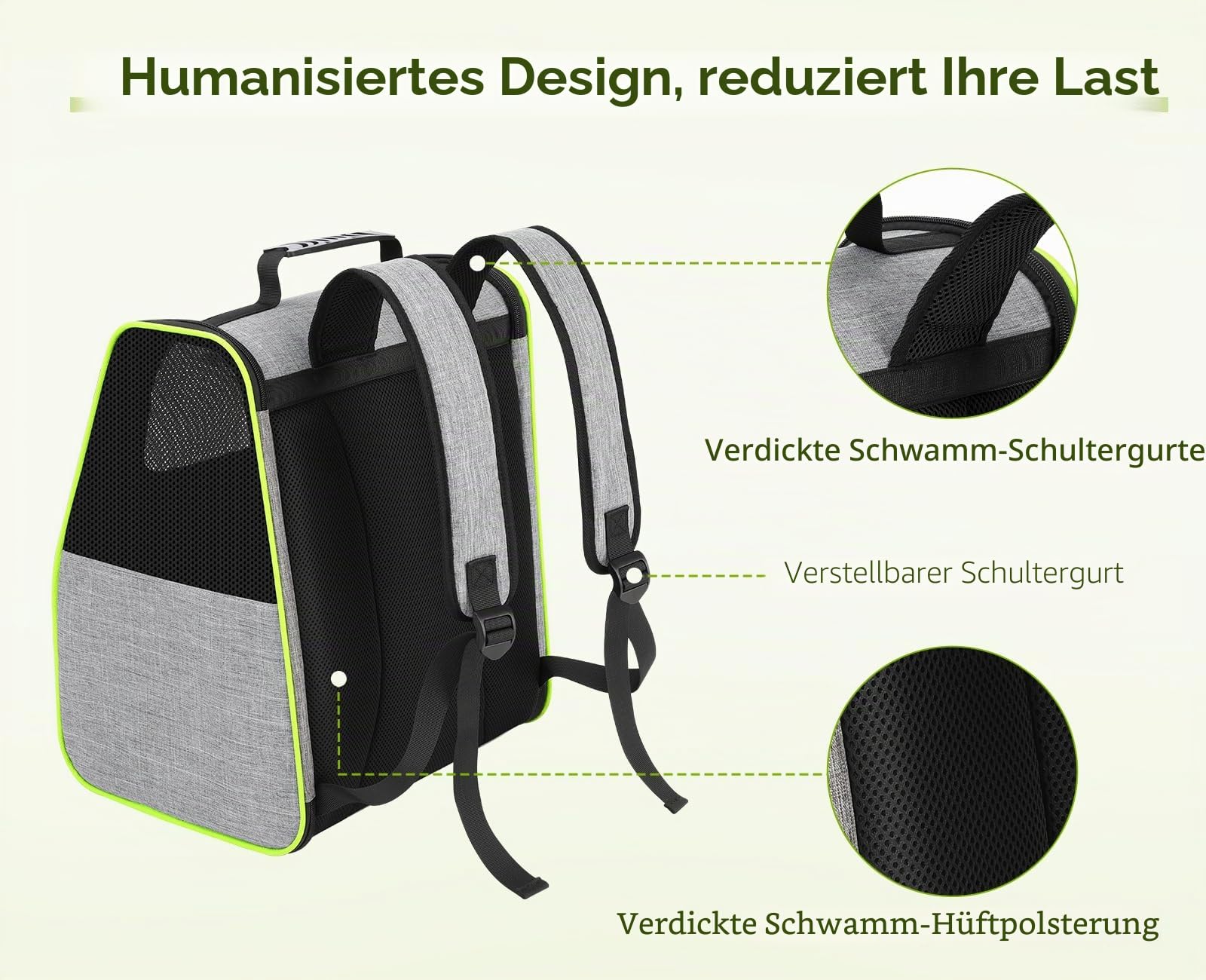 pecute Katzenrucksack Haustier Rucksack mit Netzfenster, Tragbare und Faltbare Katzentasche, Atmungsaktive und Leichte Hundetasche, Multifunktionales Ausgehen Reisen Grau bis 6 kg