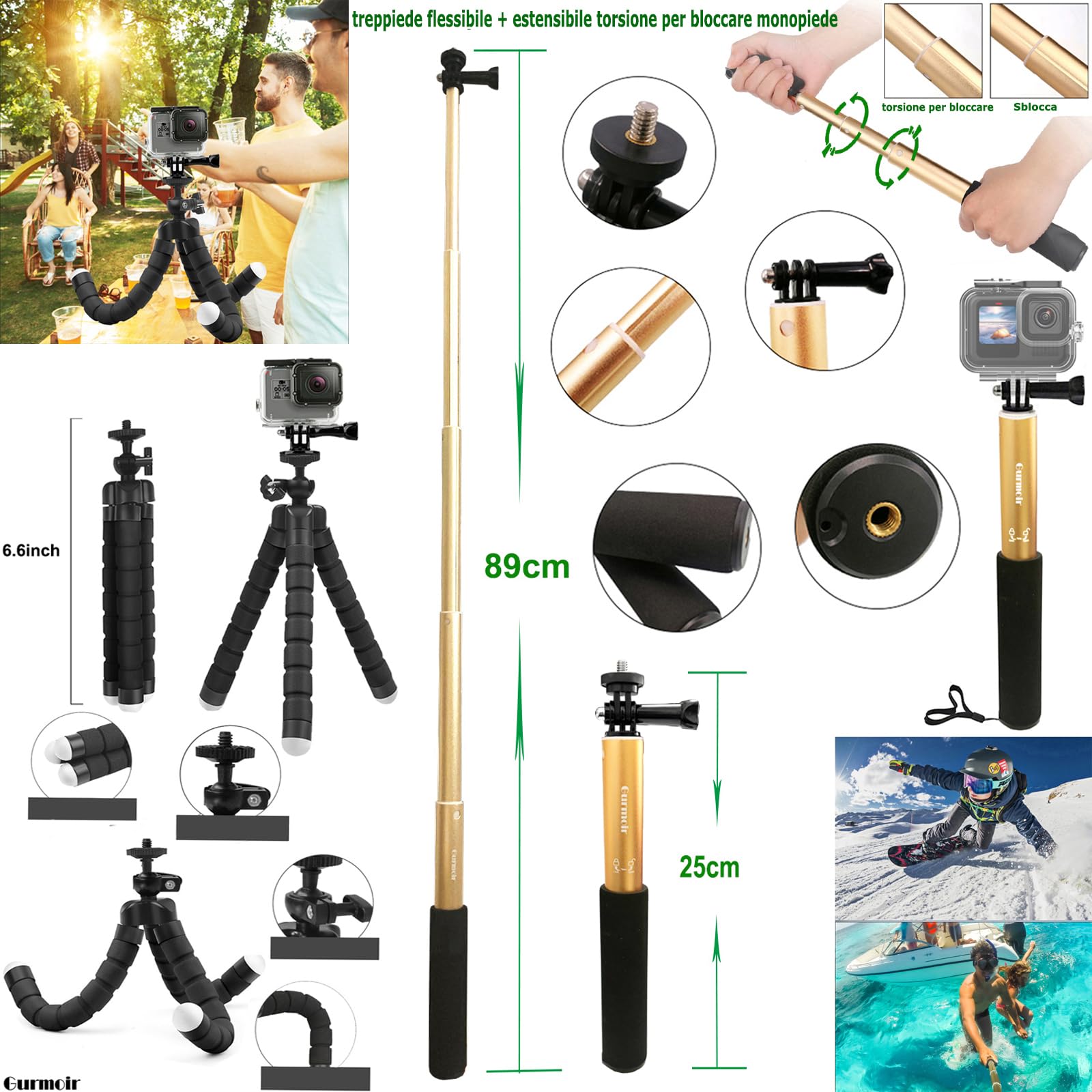 Kit di accessori per Gopro Hero13/Hero12/Hero11/Hero10/Hero9 Black, Custodia impermeabile Impugnatura Galleggiante Compatibile con Go Pro 13 12 11 10 9 camera(DT13)