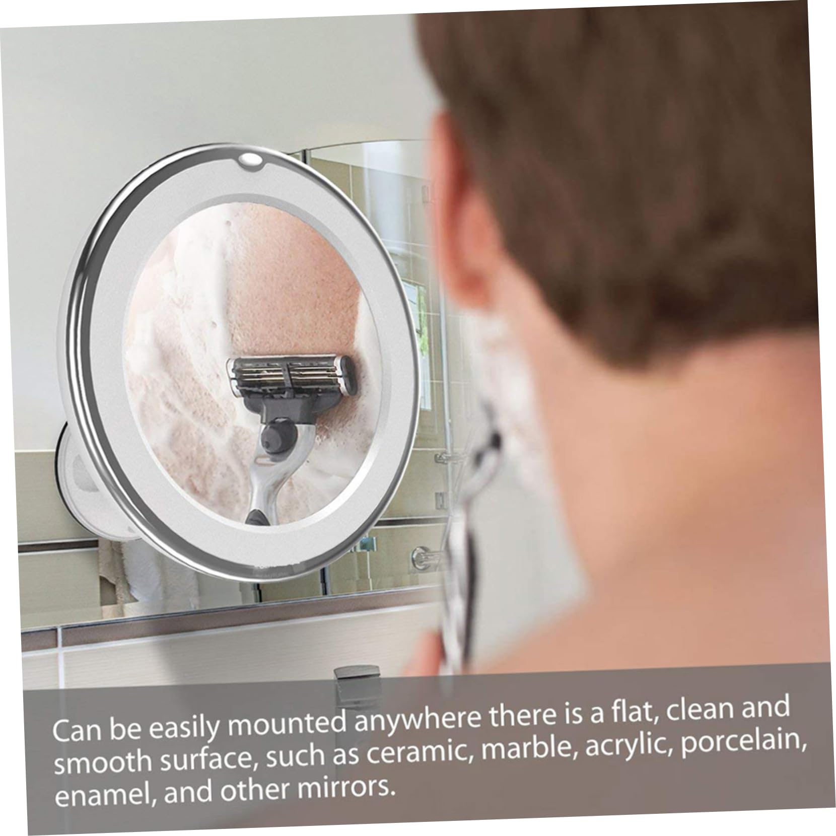 Miroir de Maquillage Rond LED Grossissant 7X avec Ventouse, Blanc