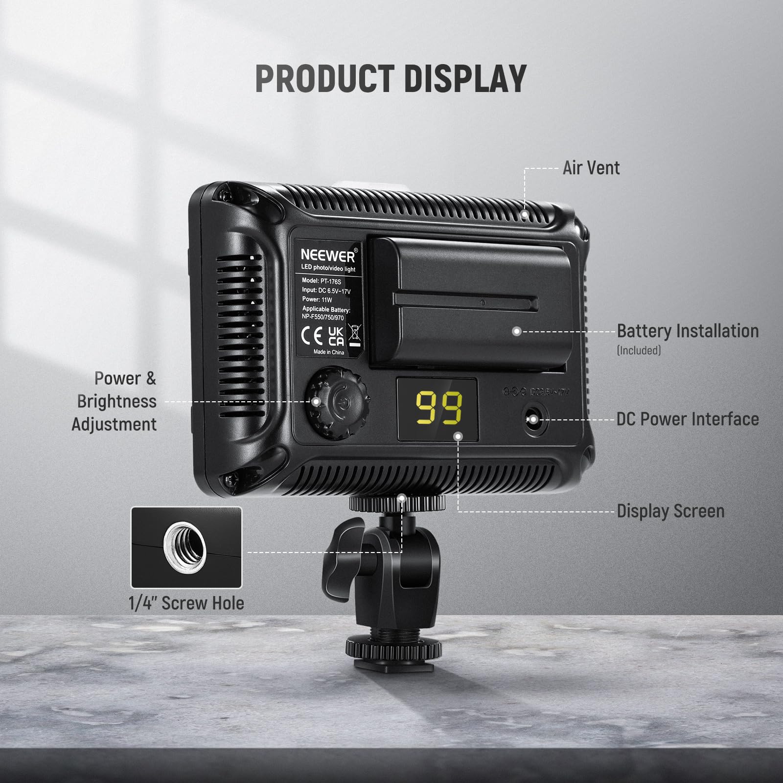 NEEWER 176 LED Videoleuchte Set: Dimmbare Videolicht Panel, Streaming Licht mit 2200mAh Li-Ion Akku, Key Light mit USB Ladegerät und Tragetasche für Produkt und Portrait Beleuchtung Kamera Fotografie