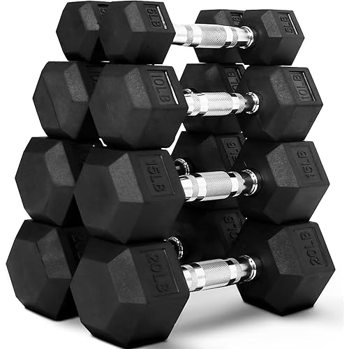BalanceFrom Rubber Encased Hex Weight Dumbbell Set, Rubber Coated Cast Iron Dumbbells Set for Full-Body Strength Training, Multiple Weights Set 60LB, 100LB and 150LB