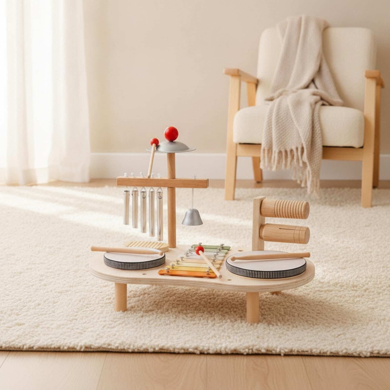 Colcolo Strumento a Percussione per Bambini Set Musicale Educativo Xilofono Piatti Campane a Bacchette in Legno Apprendimento Ritmico Adatto per Ambienti Prescolari Playroom Camerette Casa