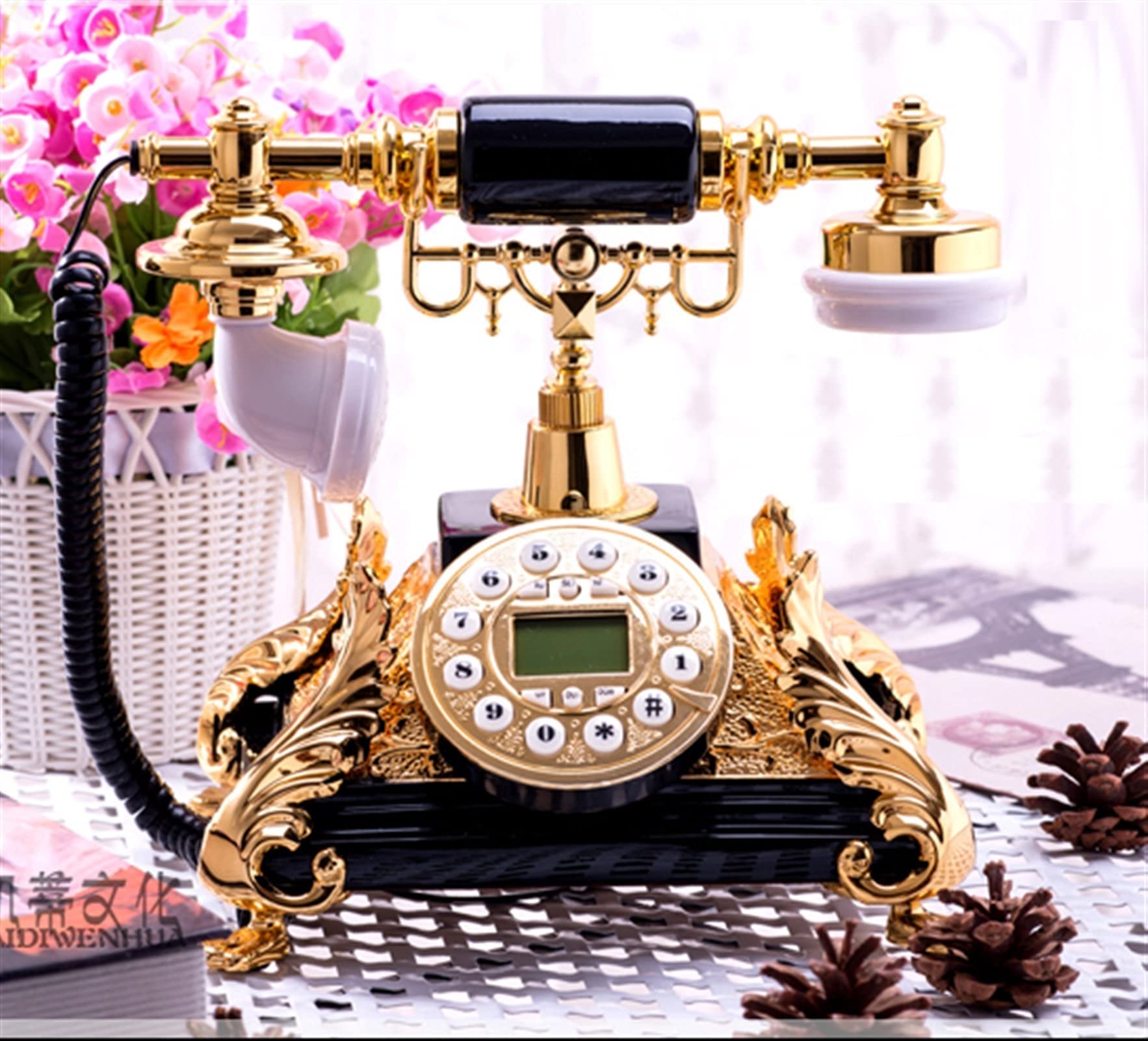Telefon stacjonarny z tarczą retro, staromodny telefon stacjonarny w stylu retro z żywicy dla osób starszych Vintage kwadratowy telefon stacjonarny Biuro w domu Antyczny brytyjski biały czerwony Hot
