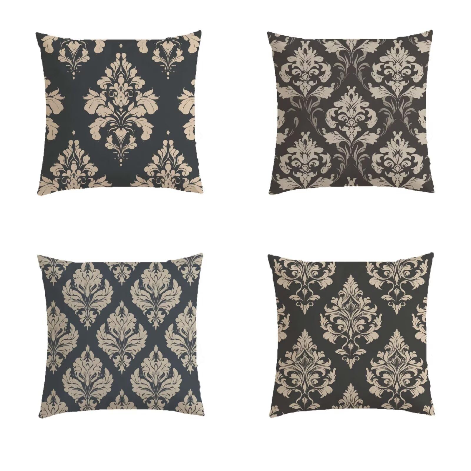 Housse de coussin 40x40cm extérieur marron foncé lot de 4 carrés en lin bohème pour salon de jardin