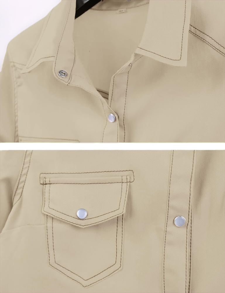 Omoone Women's 3/4 Sleeve Modern Denim Crop Top Tie Knot Shirt