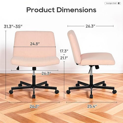 Miniatura 3 de PayLessHere Silla cruzada ancha, silla de escritorio de oficina sin brazos, respaldo con ruedas giratorias 360, altura ajustable para oficina en