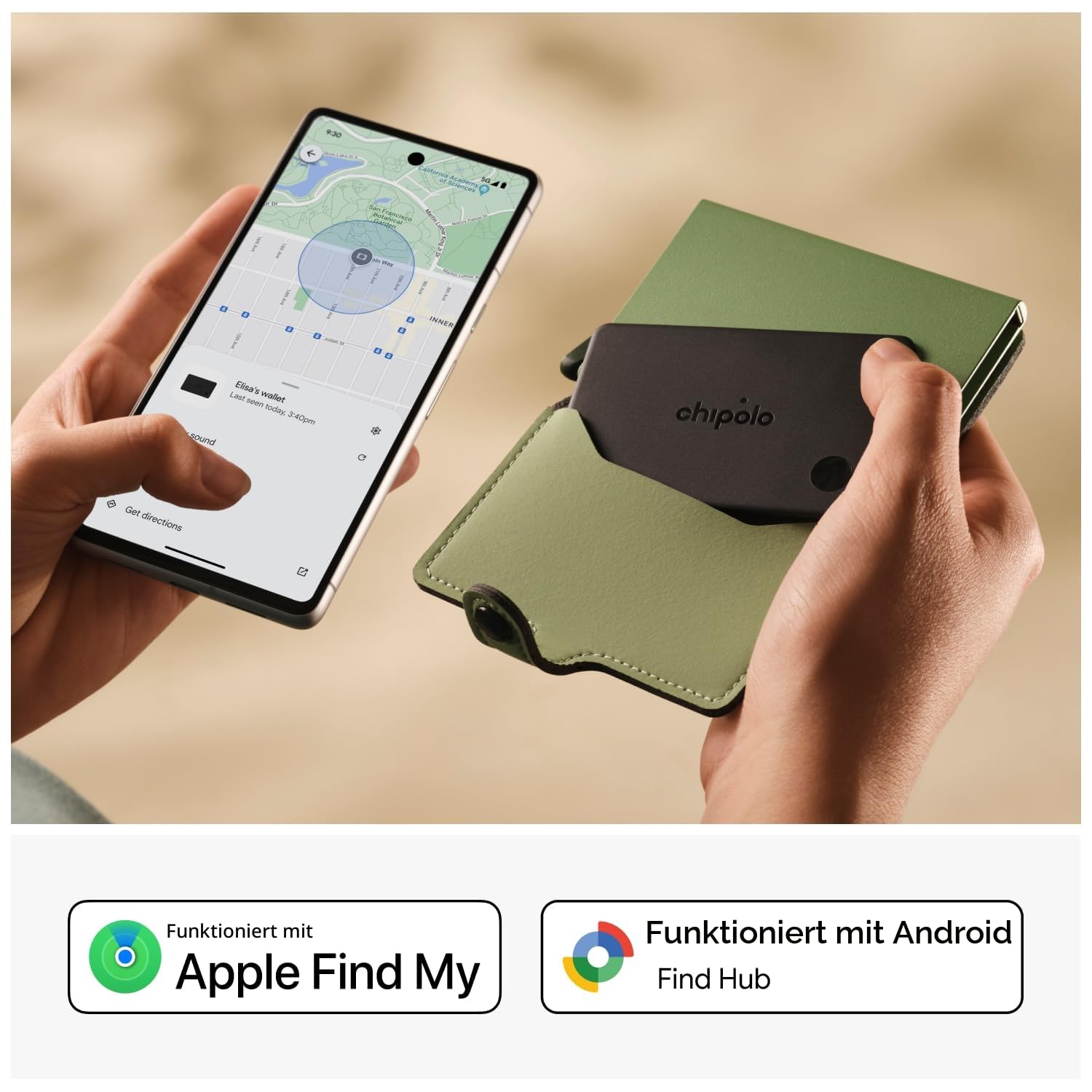 Chipolo Card - Wiederaufladbare Wallet-Tracker-Karte mit Bluetooth, kompatibel mit Apple Wo ist? oder Google Mein Gerät Finden, Ruf Dein Handy an & Außer-Reichweite-Warnungen
