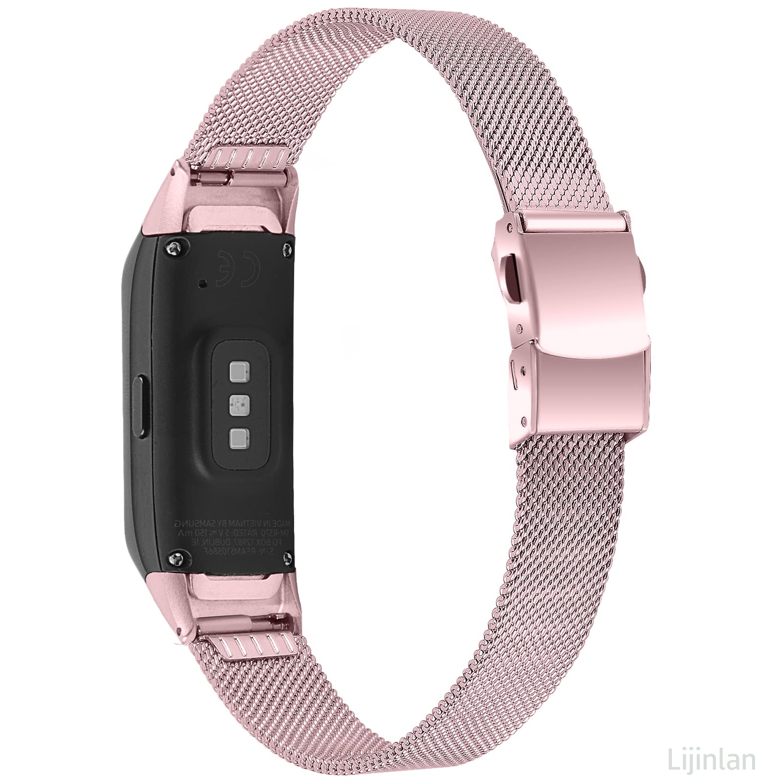Lijinlan Stainless Steel Bands Compatible with Samsung Galaxy Fit SM-R370 Adjustable Replacement Strap Butterfly Clasp for Galaxy R370 Smartwatch Women Men Accessories (Rose Pink)