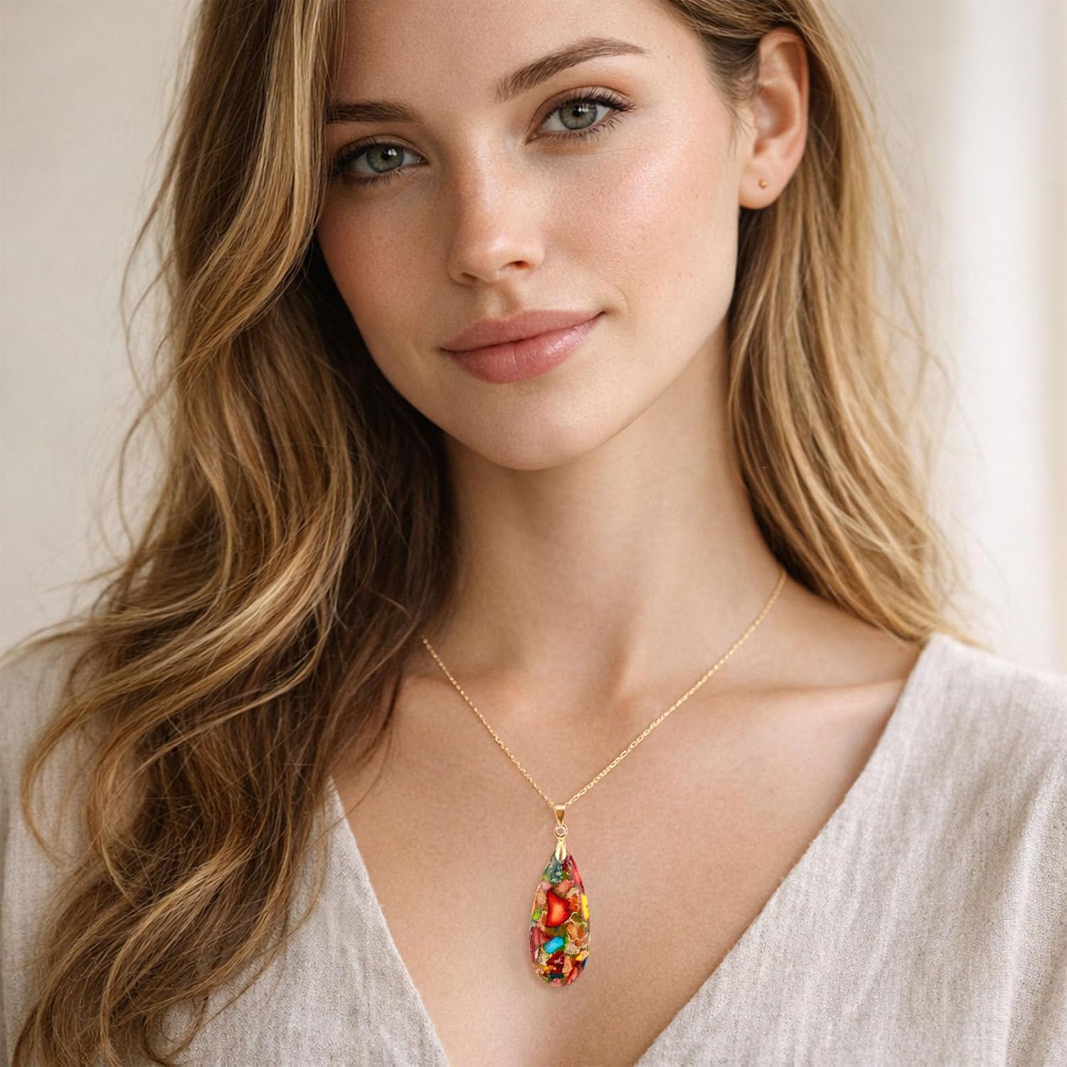 Mikovivi Natural Stone Necklace for Women, Teardrop Gemstone Pendant Necklace Boho Fashion Stone Jewelry for Women Mother Friends Encouragement Inspirational Gift image 5