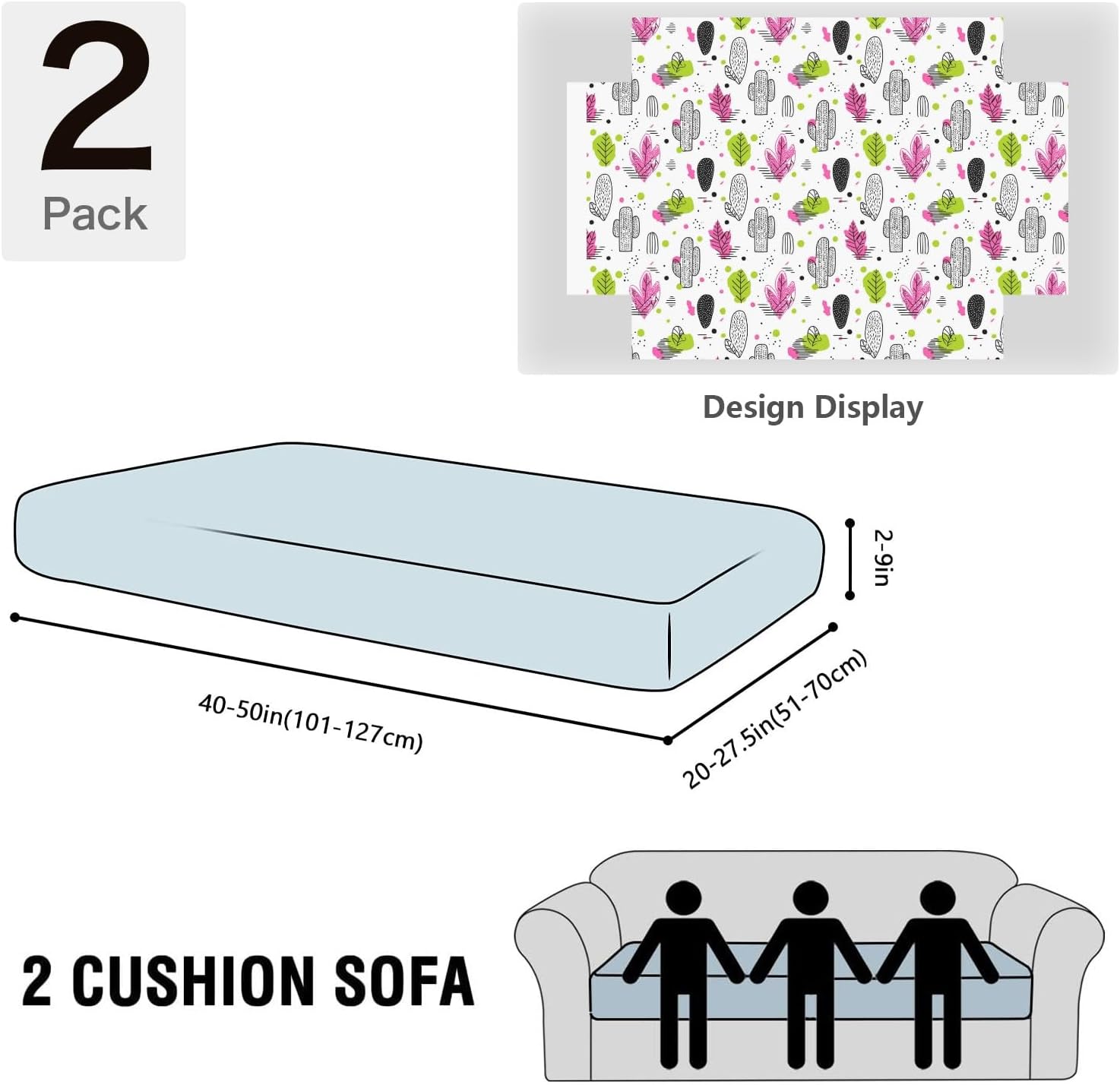 Pop Art Cacti Loveseat Covers Couch Covers for 2 Cushion Couch, 2-Piece Stretch Sofa Slipcovers Anti-Slip Washable Furniture Protectors for Dogs Pets