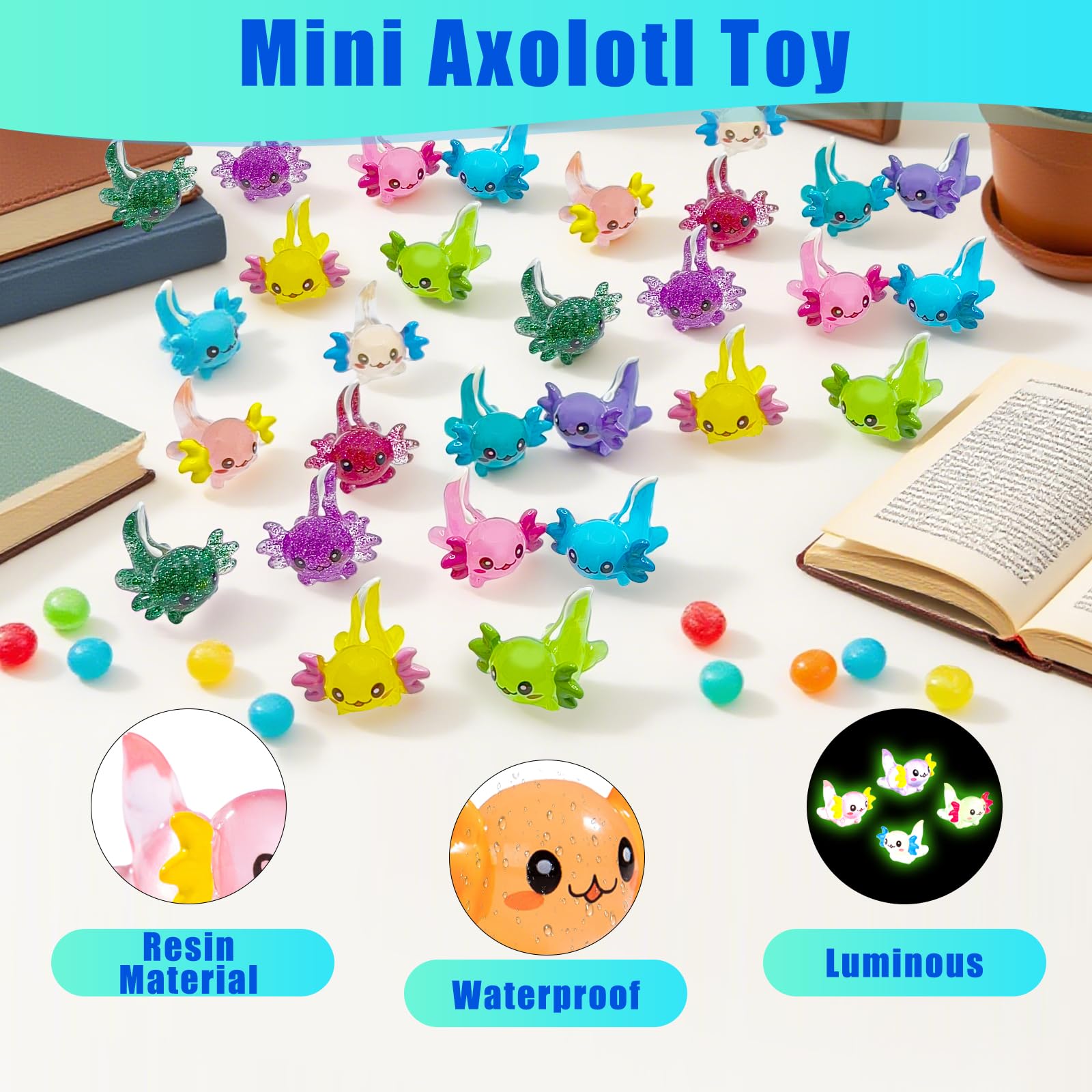 IETWATE 72PCS Mini Figures Axolotl Toy, Glitter Mini Resin Animals, Solid Colour Min Animals - Image 3