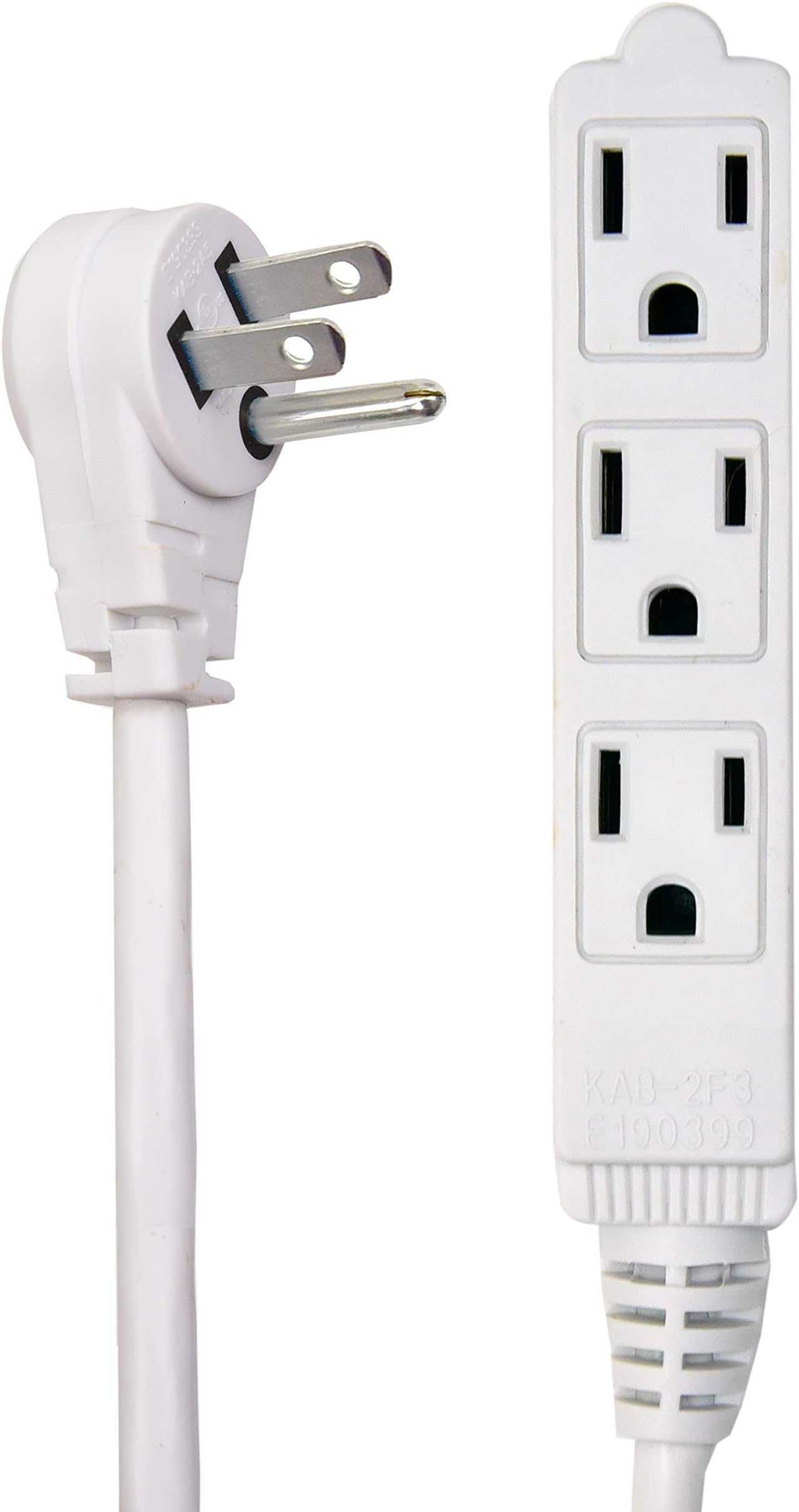 Flat Multiple Outlet Extension Cord 20 Ft for Indoor Use by Electes- UL-Listed 3-Prong Multi Extension Wire- Space-Saving Flat Angled Extension Cord- White