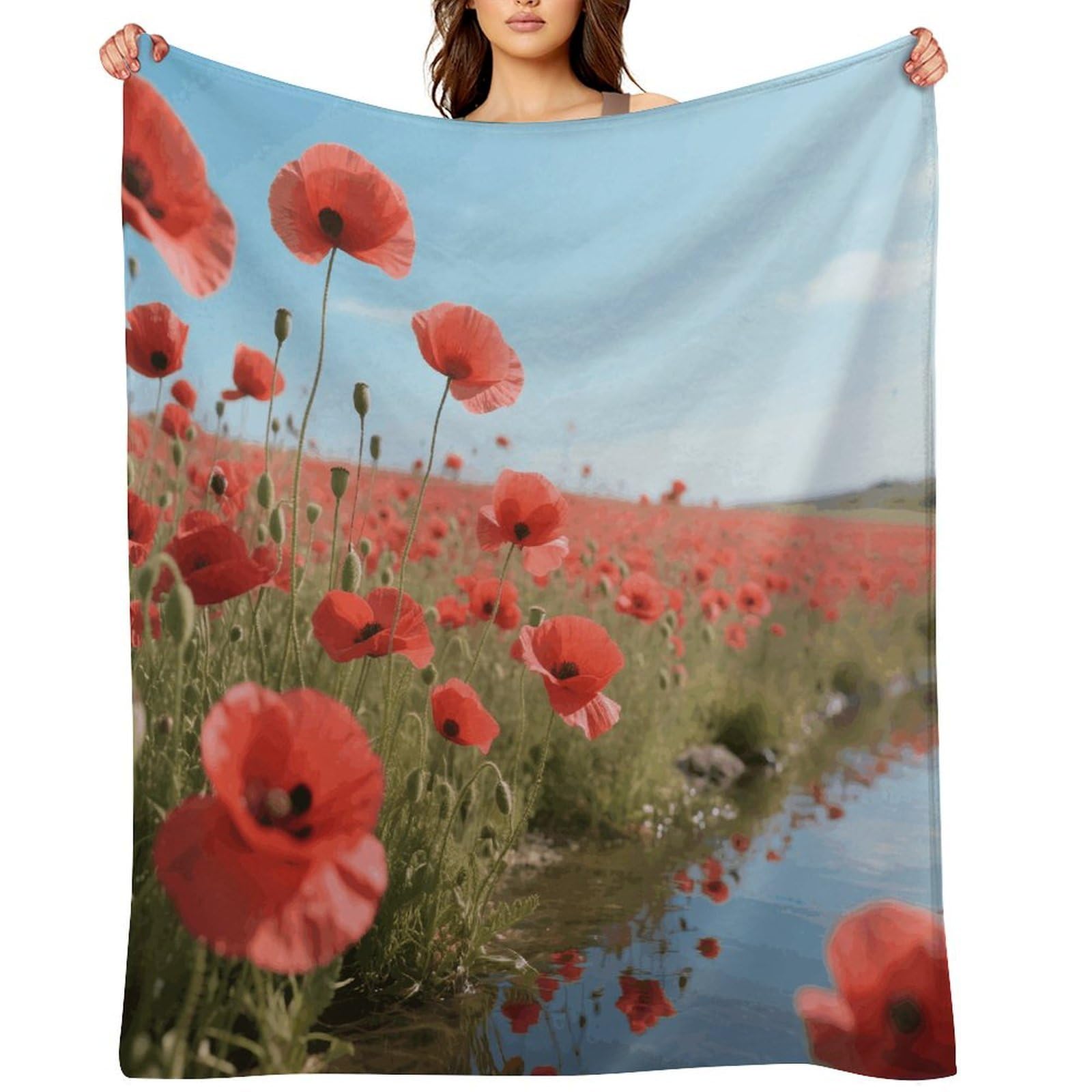 Poppy Flower Blankets Exquisite Luxury Flannel Throw Blanket Anti-Fading Thick Blanket for Sofa&Bed Blankets Ultra-Soft Bath Towels for Adult 40"x50"