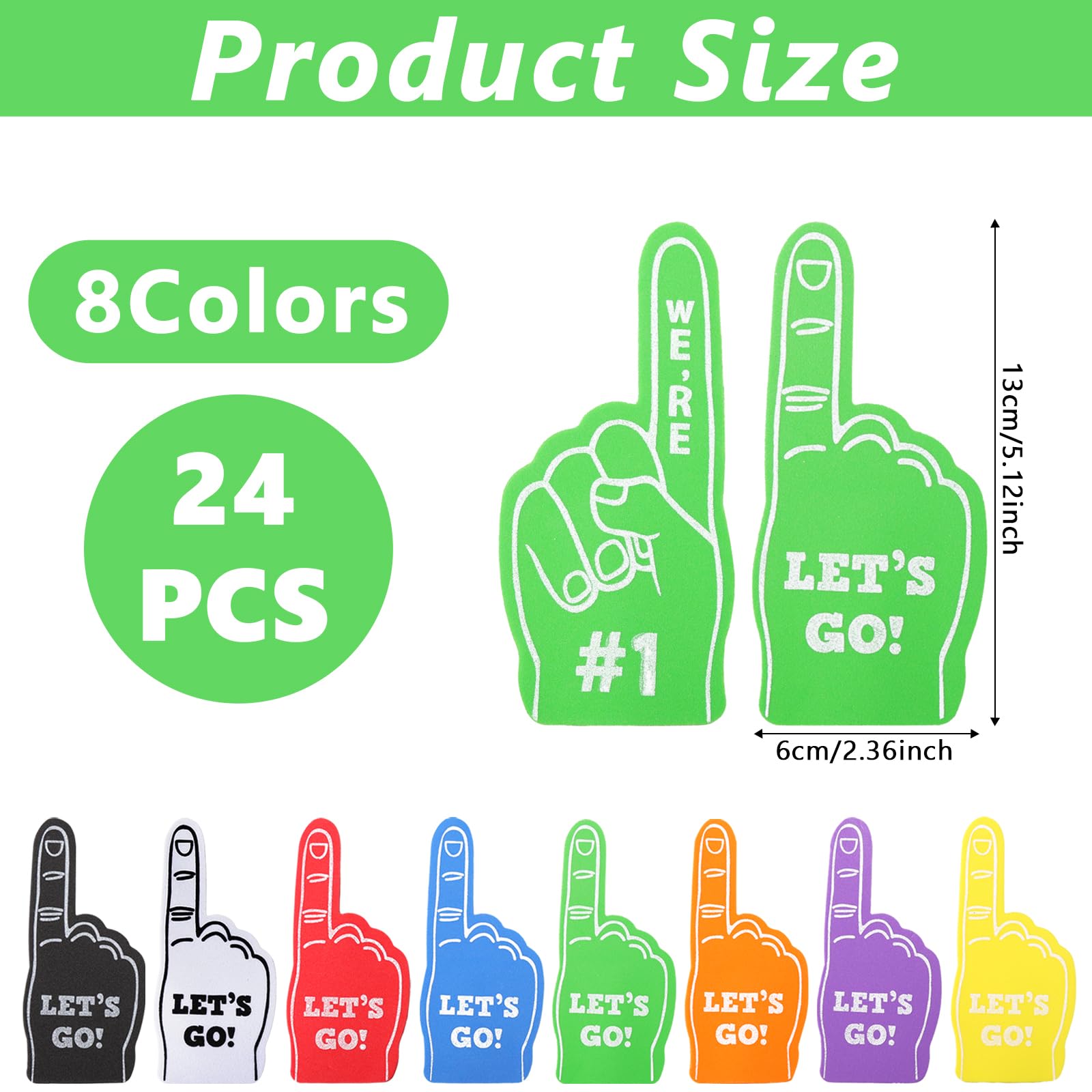 Loghohu 24PCS Foam Finger, Mini Foam Hand Sport Fan Foam Fingers Bulk for Sports Themed Party Favors Basketball Baseball Football Soccer Team Cheerleader Gifts (8 Colors) - Image 2