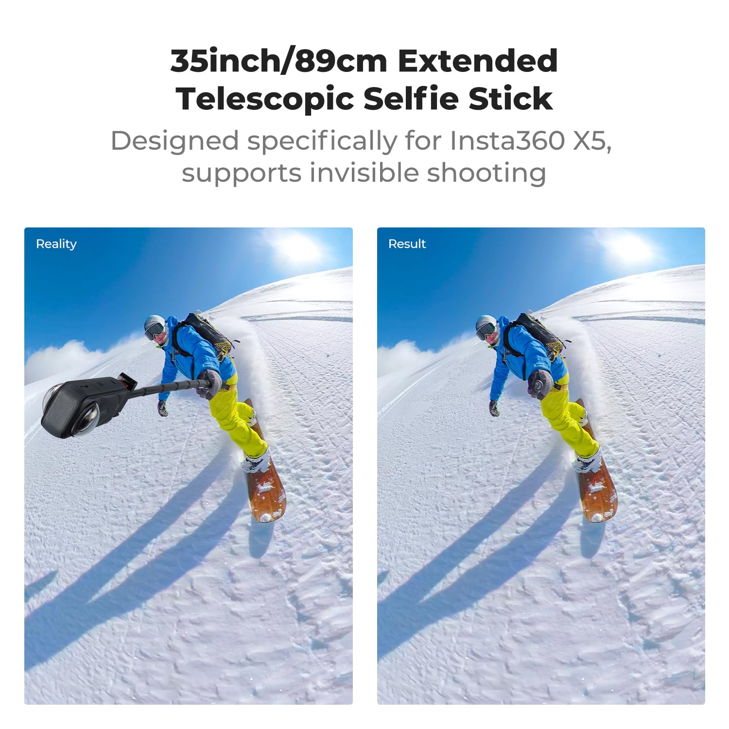 K&F CONCEPT Magnetyczny, szybkozłączny kij do selfie kompatybilny z Insta360 X5, kij do selfie Insta 360, drążek przedłużający o długości 89 cm, niewidoczny drążek z blokadą bezpieczeństwa