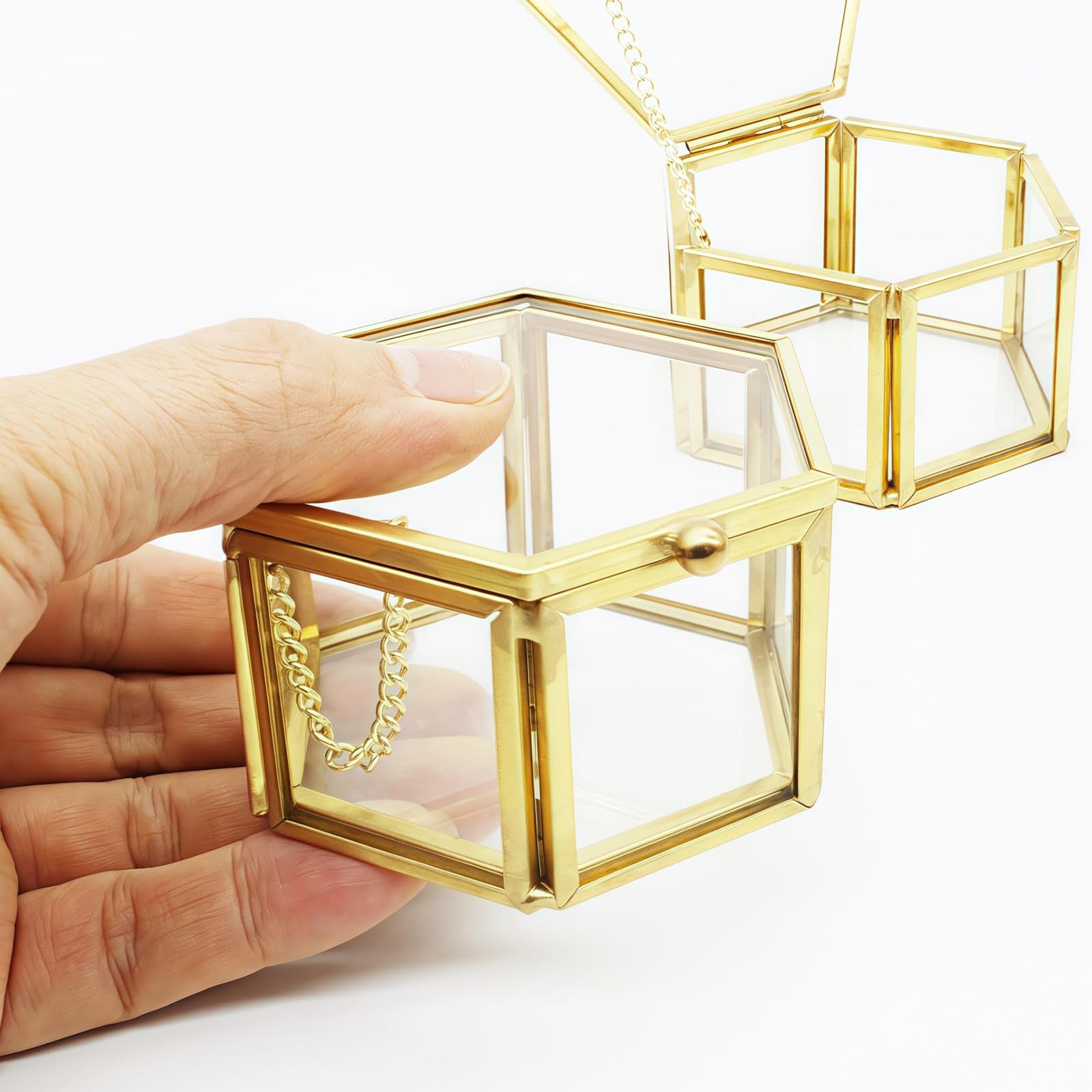 Boîte à Bijoux Hexagone En Verre, Boîte à Bijoux Géométrique