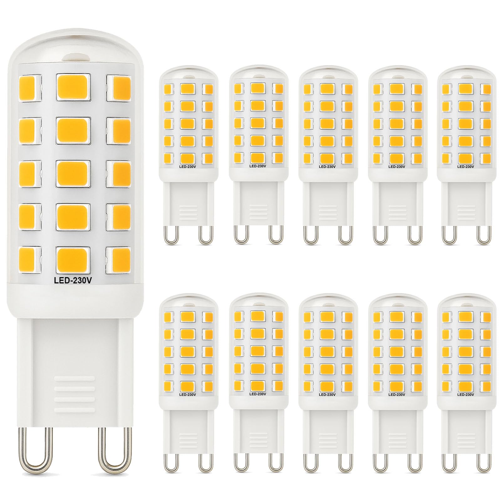 Ugvmn 3W G9 LED Bulbs 580LM, Warm White 3000K Energy Saving Light Bulbs Equivalent to 40W Halogen, No Flicker Capsule GU9 LED Bulb for Home Lighting Decor, Chandelier, Not Dimmable, 220-240V, 10 Pack