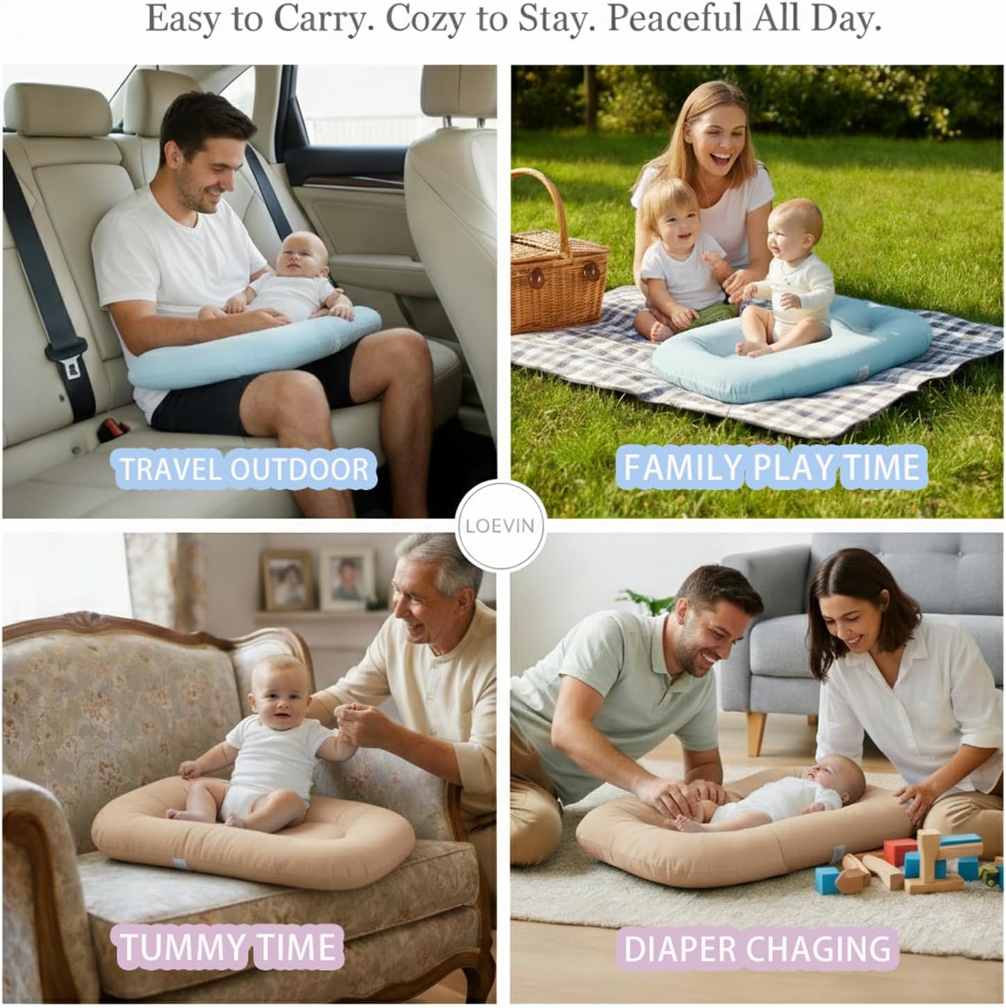 Baby Lounger Play Mat,Baby Lounger for Newborn Tummy Time for Babies in Flat Surface,0° Angle Newborn Loungers Babies Nest for Boys & Girls 0-12 Months(English Apricot)