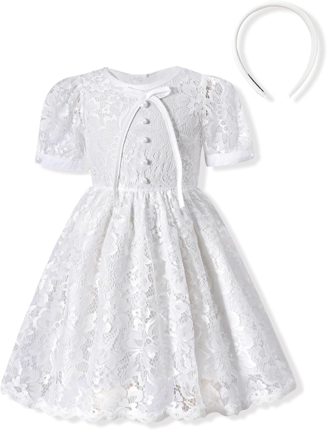 fioukiay Toddler Girls Lace Dresses Elegant Flower Dress Puff Sleeve Wedding Party Princess Dress