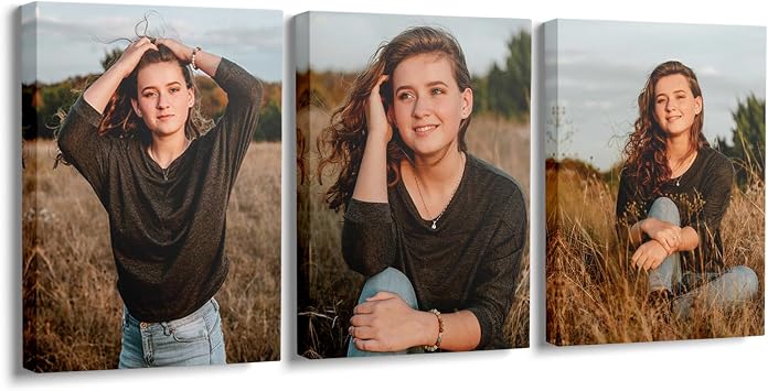Personal Custom 3 Photo Canvas Wall Art Set - Customizable Wedding Baby Family Landscape Picture Prints, Framed Home Wall Decor Gifts for Couples Friends12" x16in x3