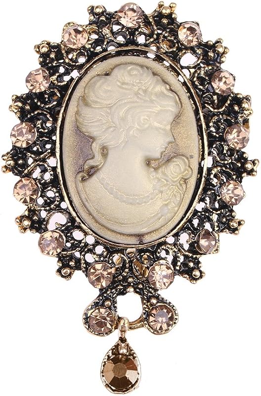 lureme Vintage Elegant Victorian Lady Beauty Cameo con broche de cristal (br000017)