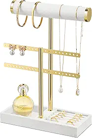 Suporte de pulseira de 2 níveis – Barra em T destacável Suporte de pulseira de veludo branco, organizador de joias para pulseira, colar, brincos, anéis