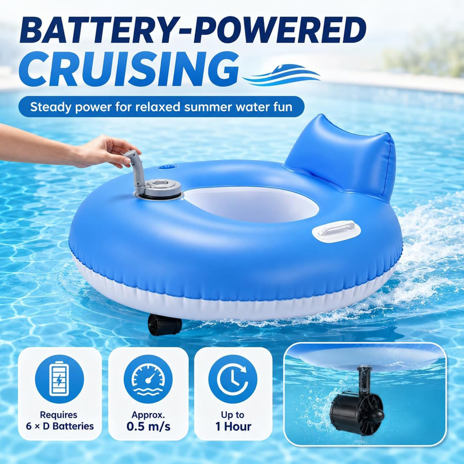 Flotador Motorizado para Adultos, Flotador Hinchable Motorizado para Piscina con Control De Dirección, Cómodo Respaldo Y Portavasos para Relajarse En La Piscina Durante El Verano