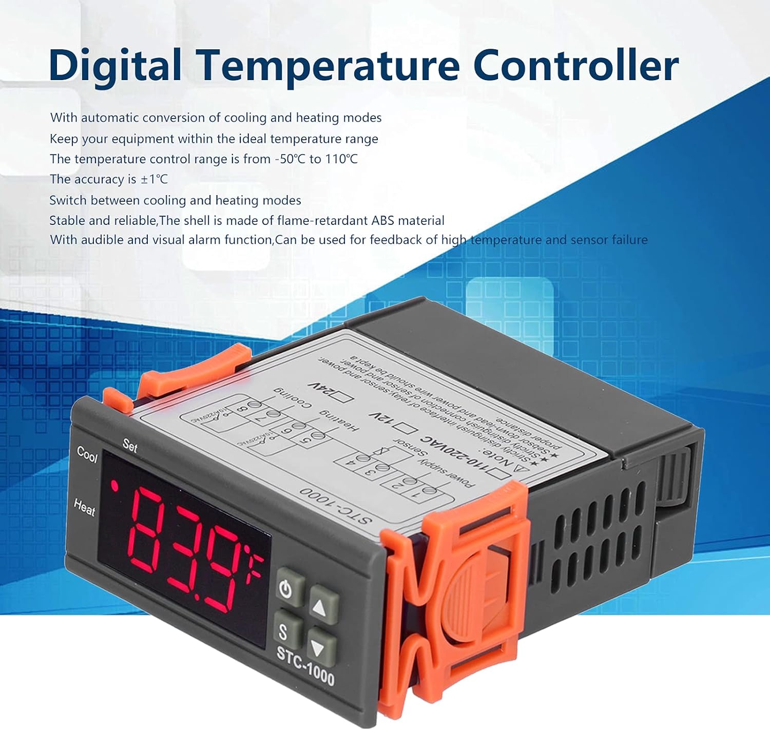 Digital Temperature Controller, Cooling and Heating Thermostat with Sensor, -1000 Temperature Measurement and Control, 24V 4 71tL9fbf0TL. AC SL1500