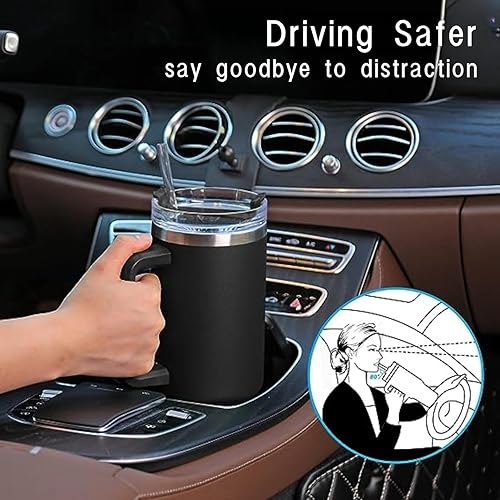 Miniatura 4 de Vaso de 40 onzas con asa y pajilla, reutilizable, de acero inoxidable, con aislamiento térmico, para bebidas frías y calientes (verde menta)